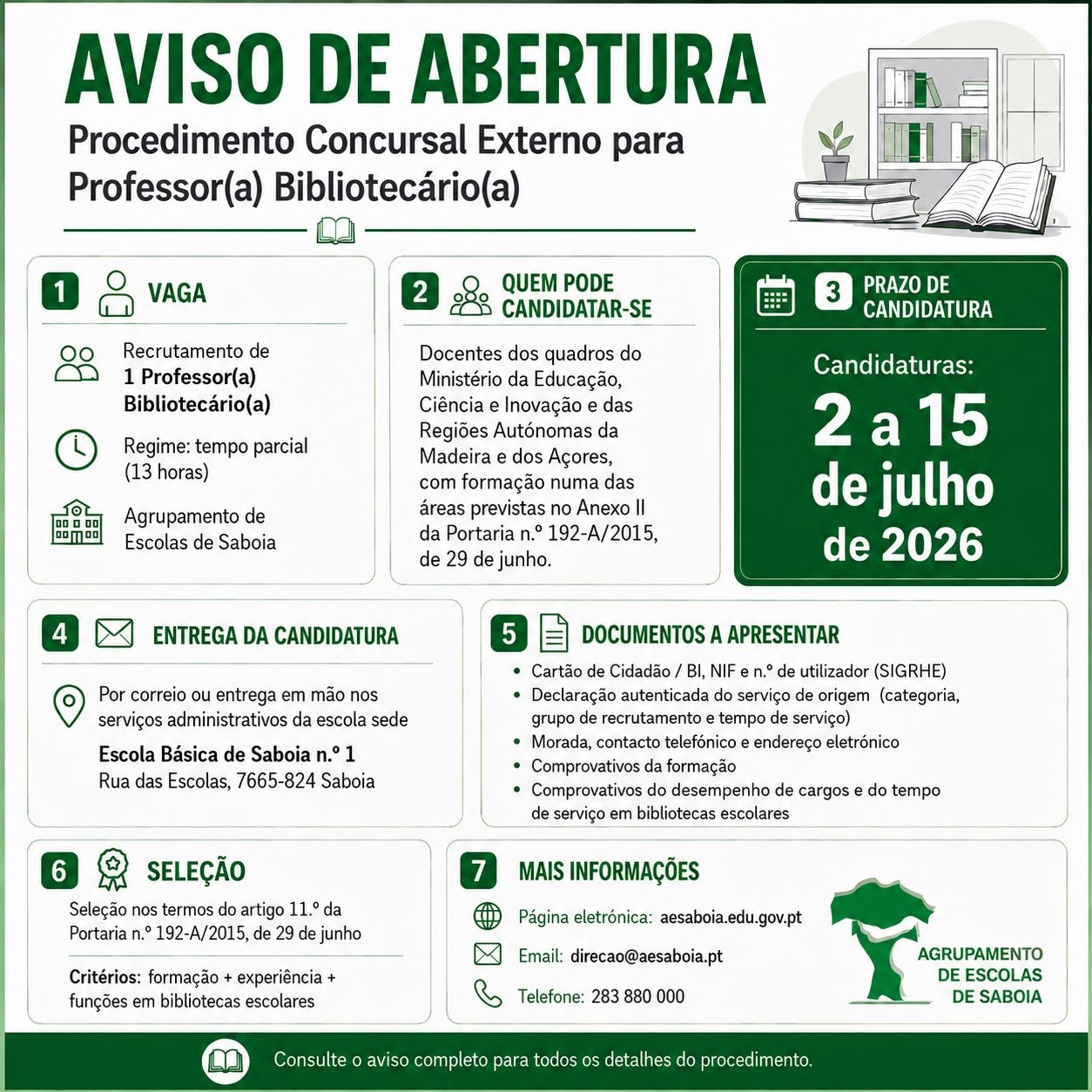 Aviso de Abertura Concurso Professor Bibliotecário 2026